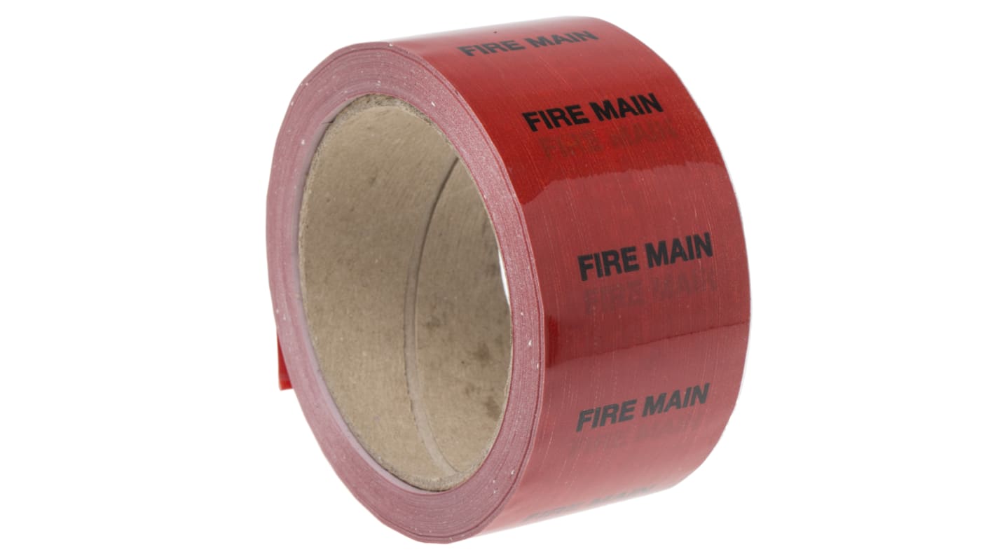 Ruban de marquage pour tuyaux Rouge, Texte: Fire Main PP, Vinyle, largeur 50mm x Longueur 33m