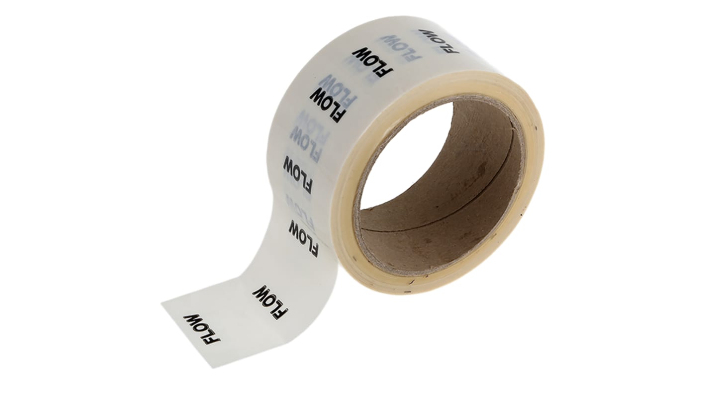 Ruban de marquage pour tuyaux Blanc, Texte: Flow PP, Vinyle, largeur 50mm x Longueur 33m