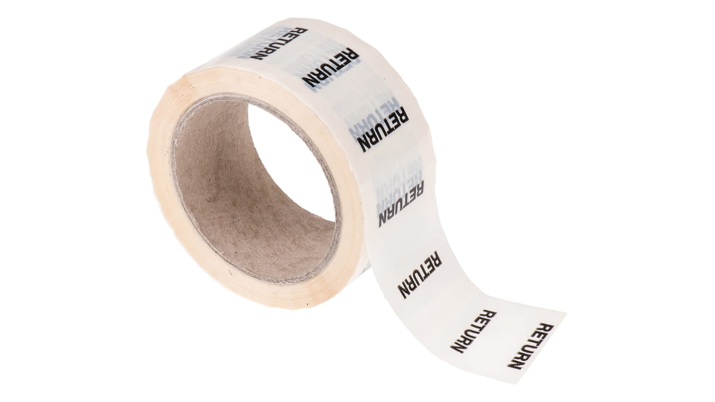 Ruban de marquage pour tuyaux Blanc, Texte: Retour PP, Vinyle, largeur 50mm x Longueur 33m