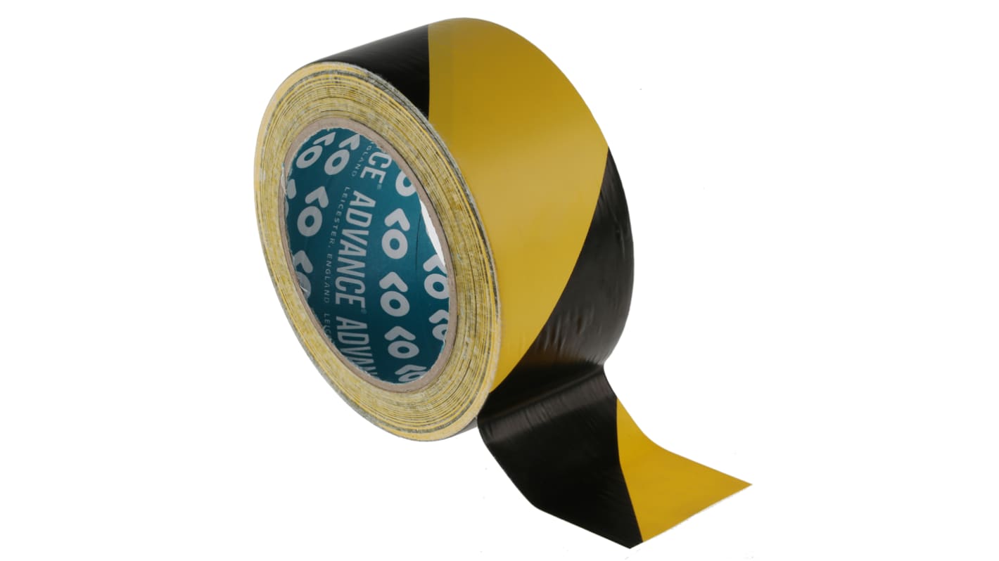 Cinta de advertencia de peligro adhesiva Advance Tapes AT8 de color Negro/amarillo, 50mm x 33m