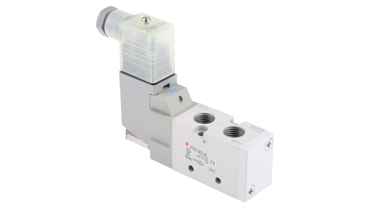 SMC 5/2 Pneumatic Solenoid Valve - Solenoid/Spring G 1/4 VF3000 Series 110→120V ac