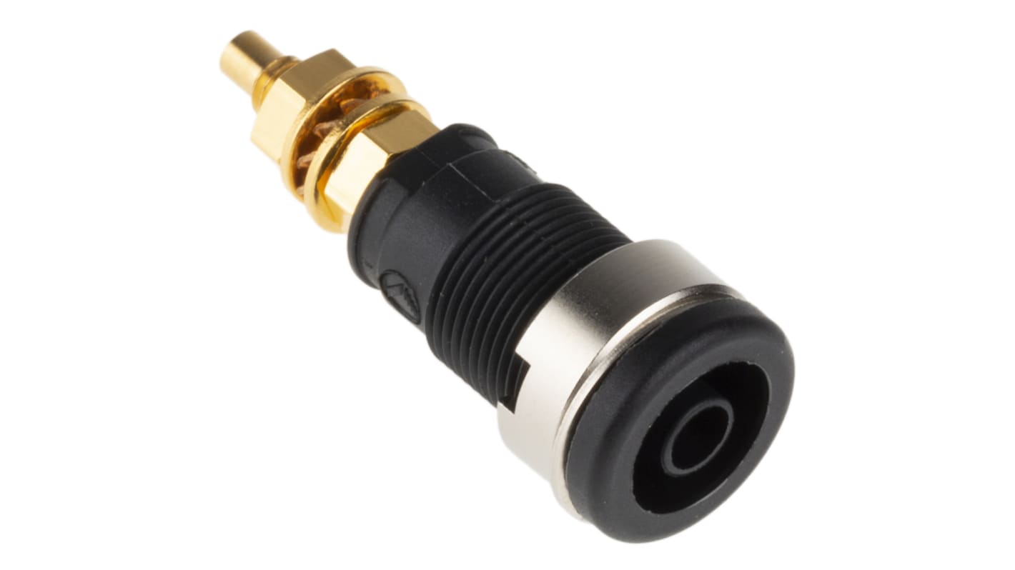 Conector banana hembra Hembra, 32A, 1000V ac/dc, Contacto Oro, Negro