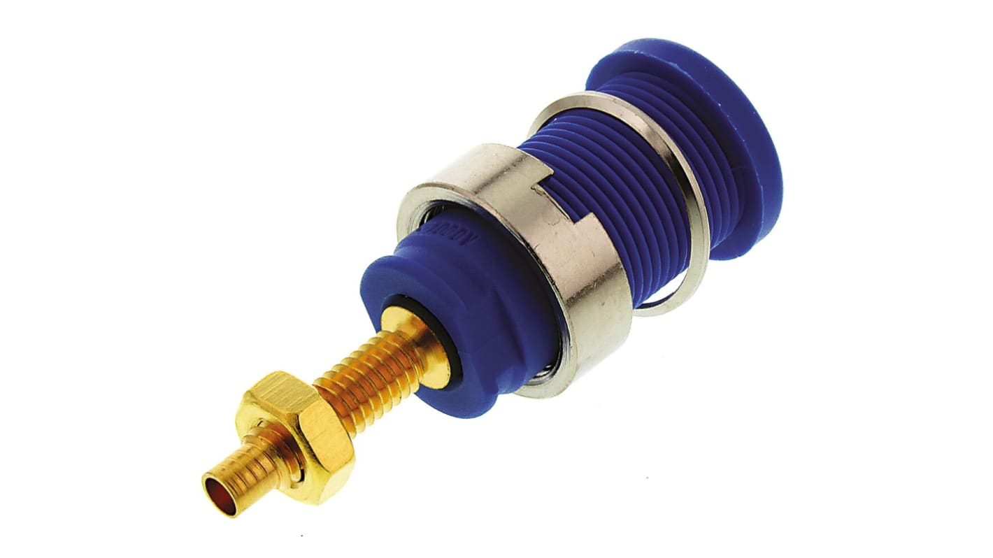 Conector banana hembra Hembra, 32A, 1000V ac/dc, Contacto Oro, Azul