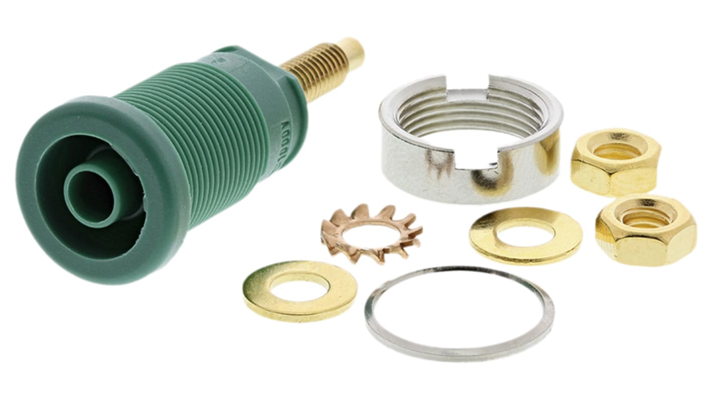 Hirschmann Test & Measurement Green Female Banana Socket, 4 mm Connector, Solder Termination, 32A, 1000V ac/dc, Gold