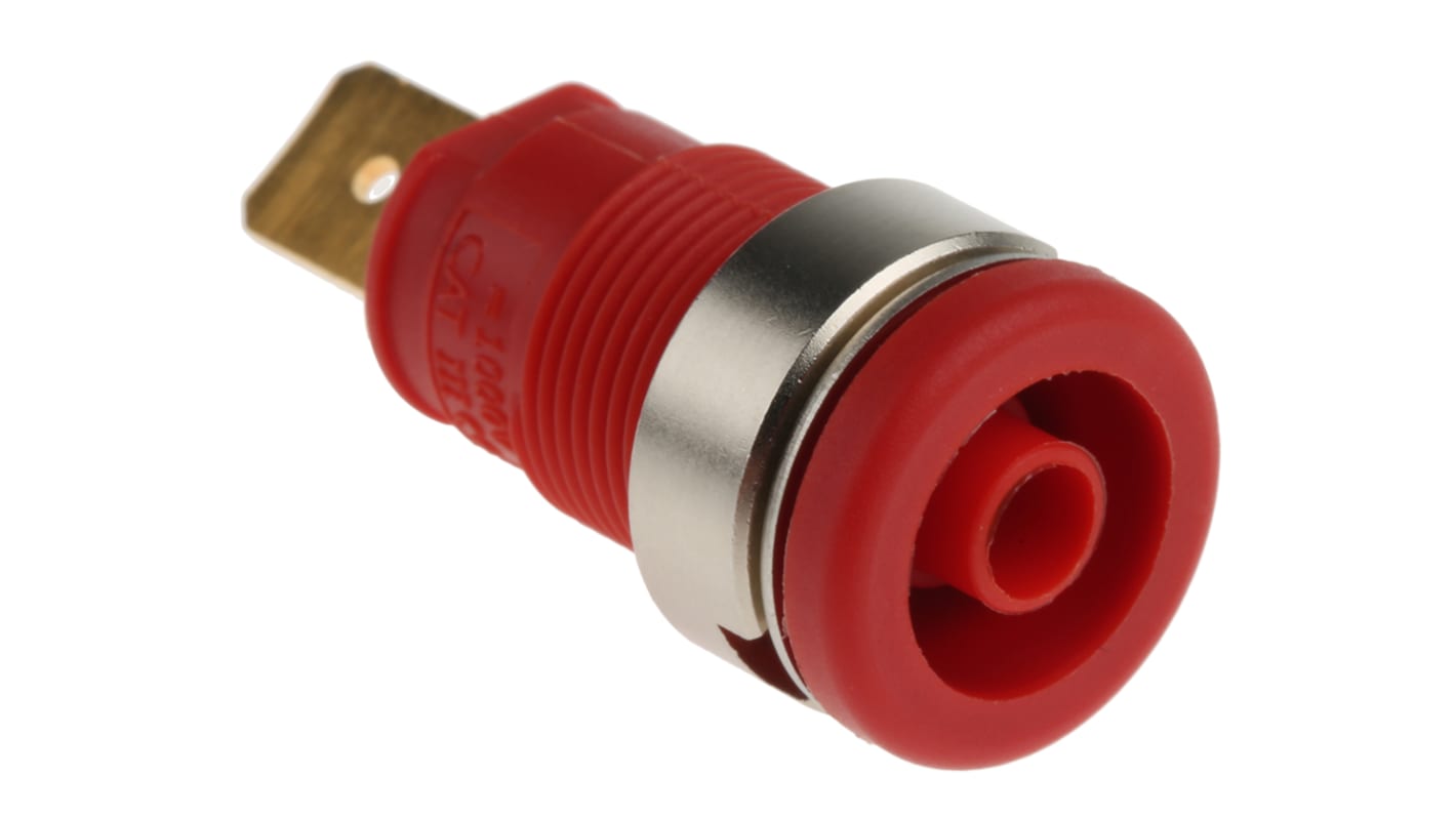 Hirschmann Test & Measurement Red Female Banana Socket, 4 mm Connector, Tab Termination, 32A, 1000V ac/dc, Gold Plating