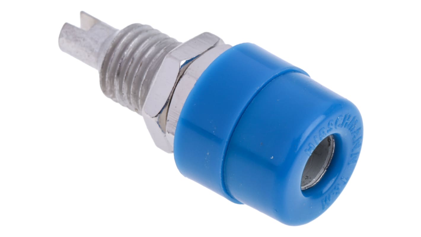 Conector banana hembra Hembra, 32A, 30 V ac, 60V dc, Contacto Estaño, Azul