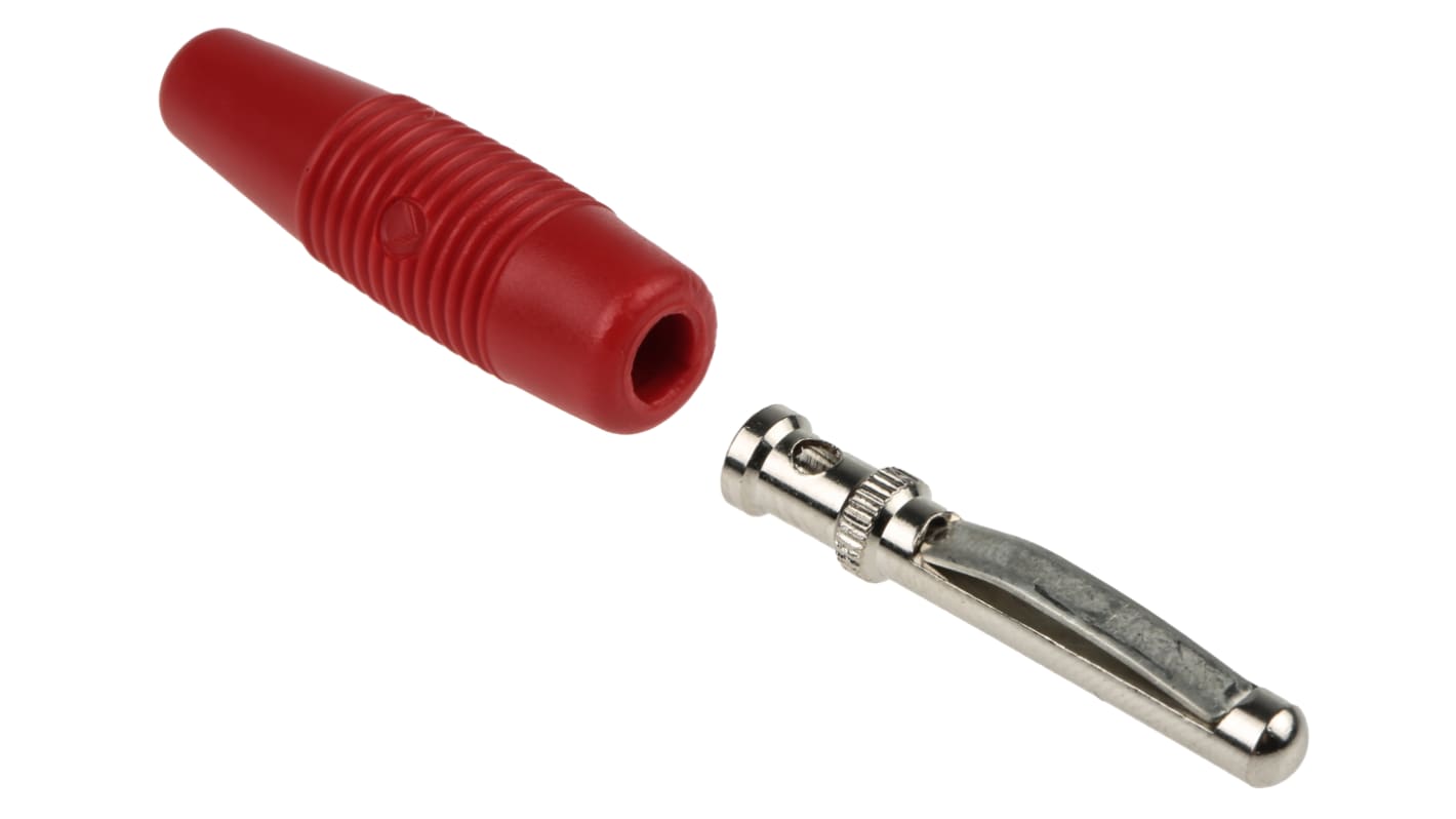 Hirschmann 4 mm Bananenstecker Rot, Kontakt vernickelt, 30 V ac, 60V dc / 30A, Lötanschluss