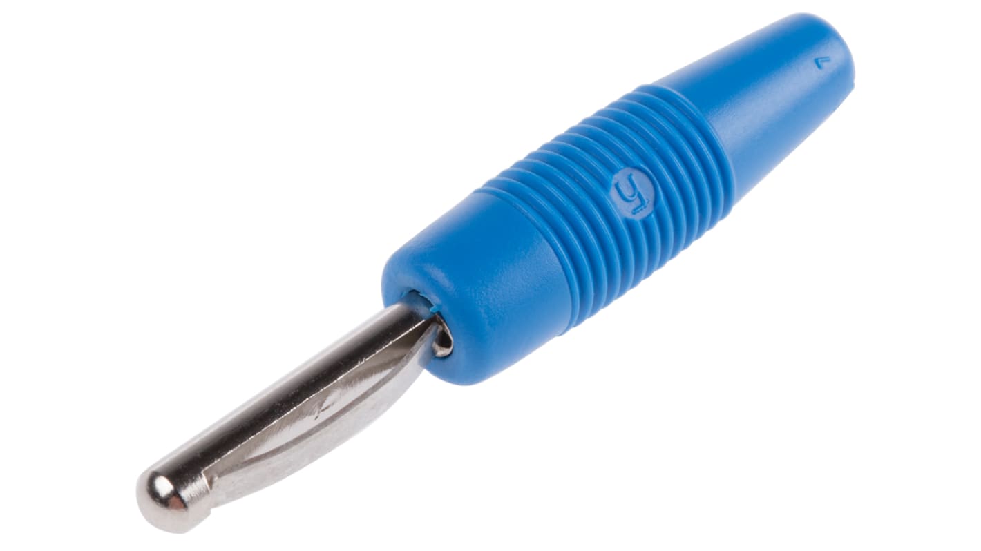 Hirschmann Test & Measurement Blue Male Banana Plug, 4 mm Connector, Screw Termination, 16A, 30 V ac, 60V dc, Nickel