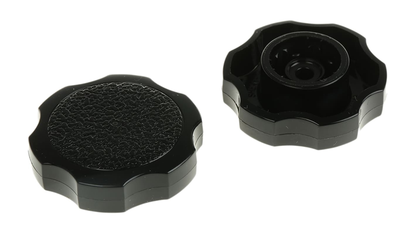 RS PRO Black Multiple Lobes Clamping Knob, M10, Unthreaded Hole