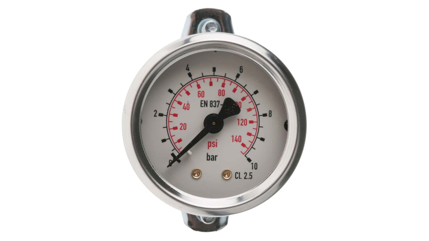RS PRO Analogue Pressure Gauge 10bar Back Entry, With RS Calibration, 0bar min.