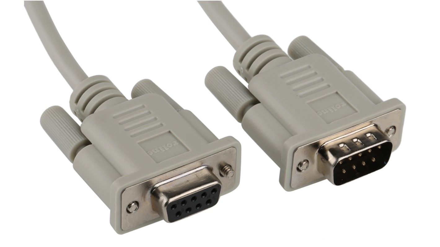 Cable serie Roline, long. 1.8m, color Gris, con. A: Sub-D de 9 contactos Macho, con. B: Sub-D de 9 contactos Hembra