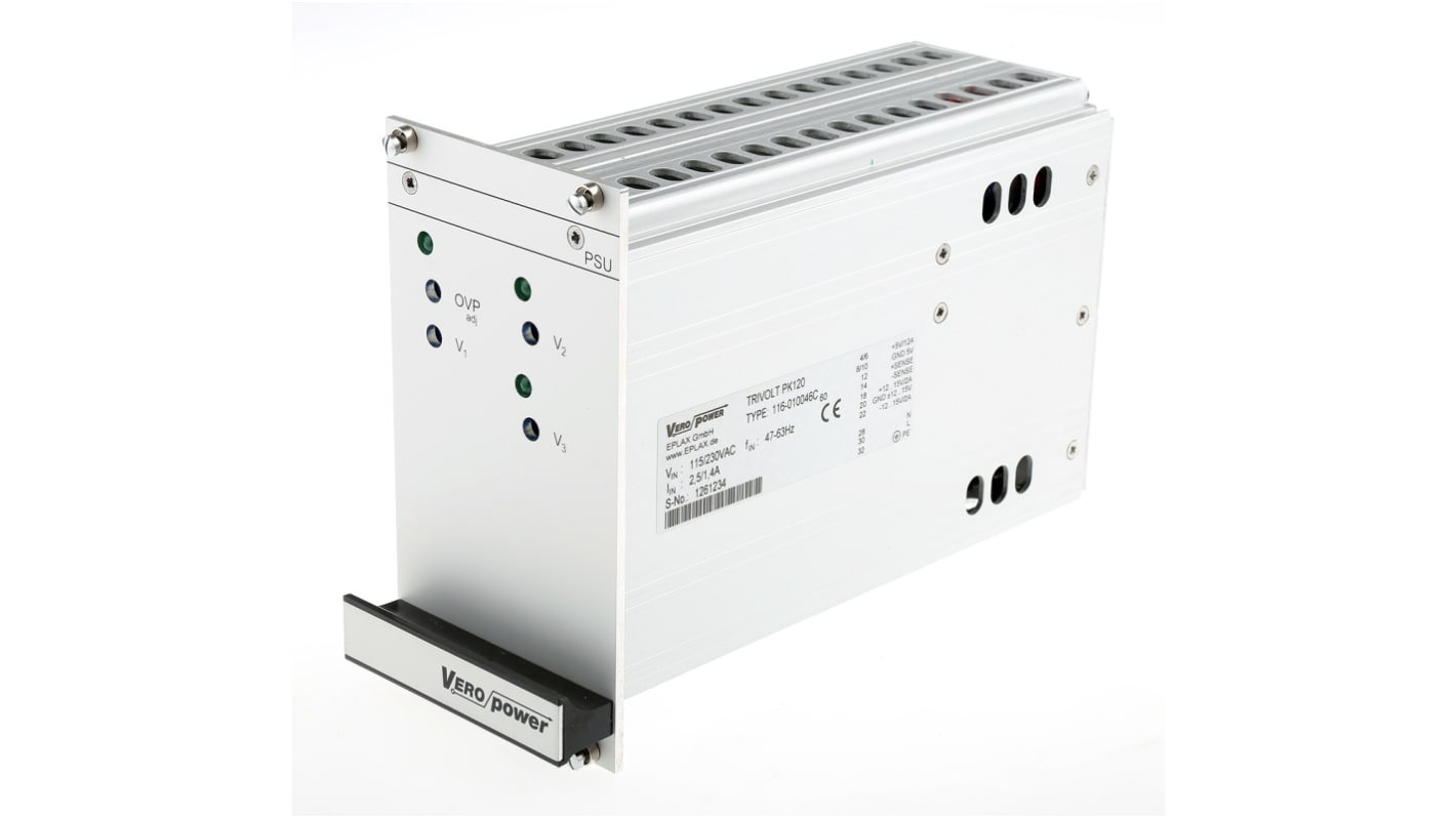 Eplax Kapcsolóüzemű tápegység 3 kimenet 120W, 5 V dc, ±12 → 15 V dc, 2A 19"-os állványra szerelhető PK