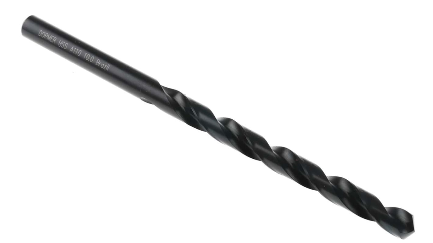 Dormer A110 Series HSS Twist Drill Bit for Steel, 10mm Diameter, 184 mm Overall