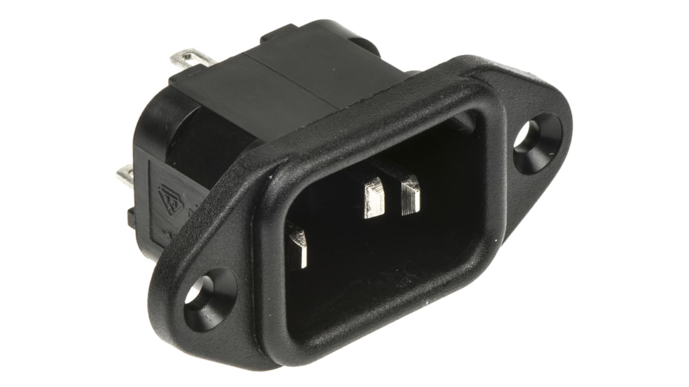 Bulgin C14 Panel Mount IEC Connector Male, 10A, 250 V