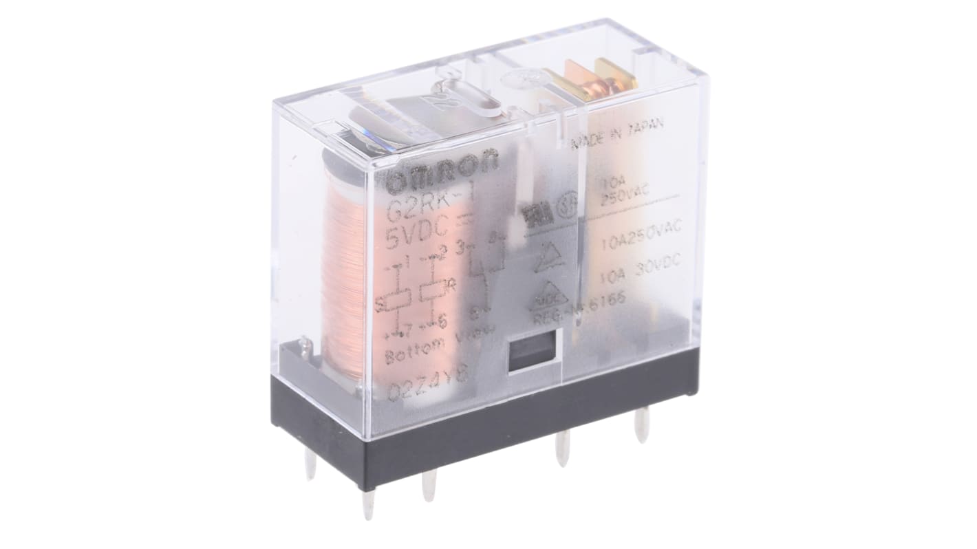 Omron PCB Mount Latching Power Relay, 5V dc Coil, 5A Switching Current, SPDT