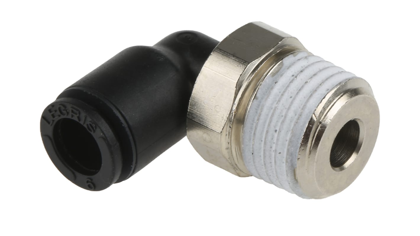 Legris LF3000 Series Elbow Threaded Adaptor, R 1/4 Male to Push In 6 mm, Threaded-to-Tube Connection Style