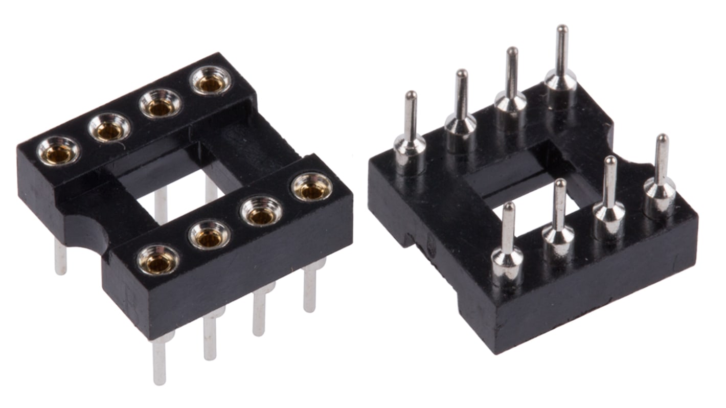 Winslow IC DIL fatning, 2.54mm Afstand, 7.62mm rækkeafstand, 8-Polet, Hulmontering, Drejet ben, 5A, Vertikal, Ukapslet