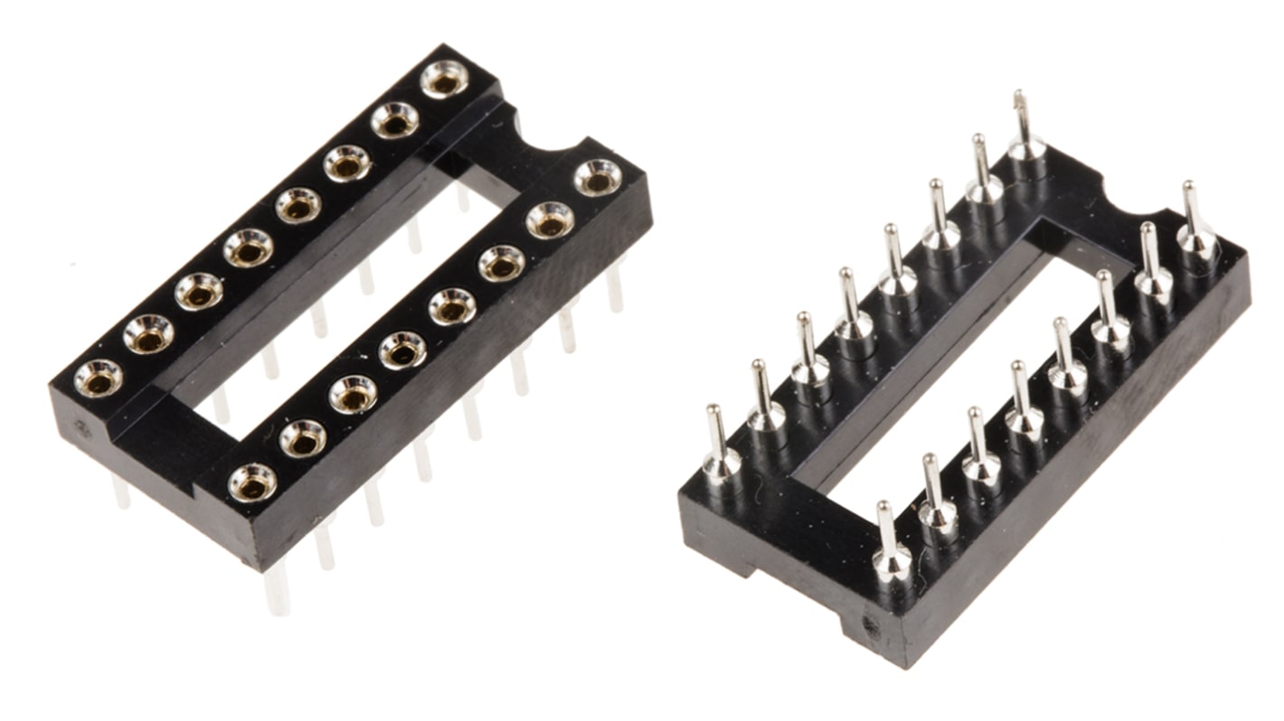 Winslow DIL aljzat, távolság: 2.54mm, 7.62mm sor szélesség, 16 érintkezős, Furatszerelt, tű típusa: Esztergált, 5A,