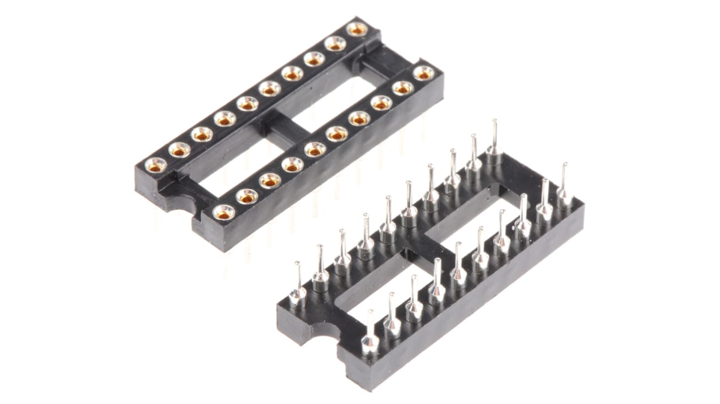 Winslow IC DIL fatning, 2.54mm Afstand, 7.62mm rækkeafstand, 20-Polet, Hulmontering, Drejet ben, 5A, Vertikal, Ukapslet