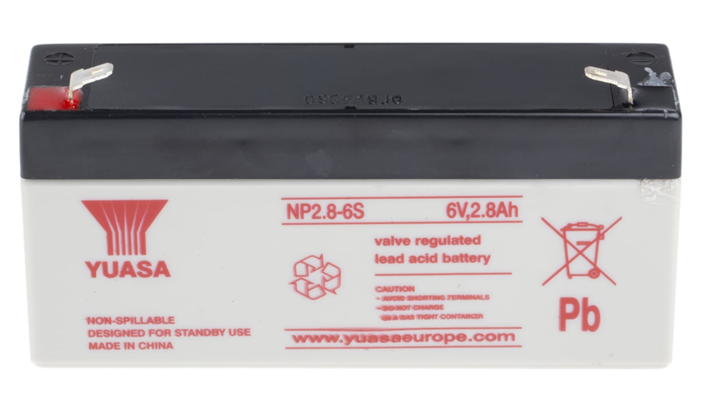 Yuasa 6V Faston F1 Sealed Lead Acid Battery, 2.8Ah