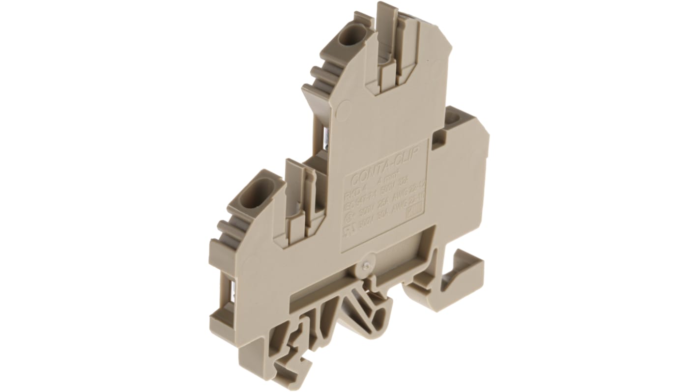 RS PRO Brown Double Level Terminal Block, 0.5 → 4mm², Double-Level, Screw Termination