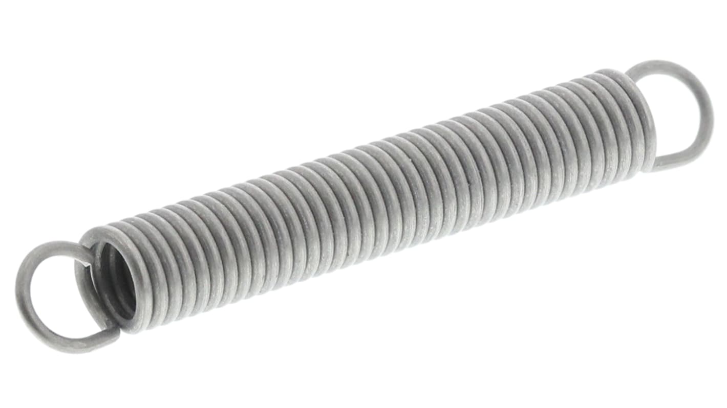 Muelle de tracción RS PRO de acero inox, Ø ext. 3.5mm, L. libre 24.5mm, L. máx. 41.80mm, Ø alambre. 0.5mm, "K"