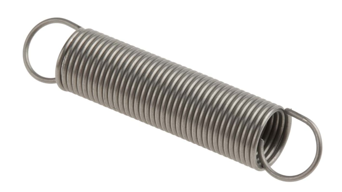 Muelle de tracción RS PRO de acero inox, Ø ext. 7mm, L. libre 35mm, L. máx. 101.50mm, Ø alambre. 0.63mm, "K" 0.13N/mm,