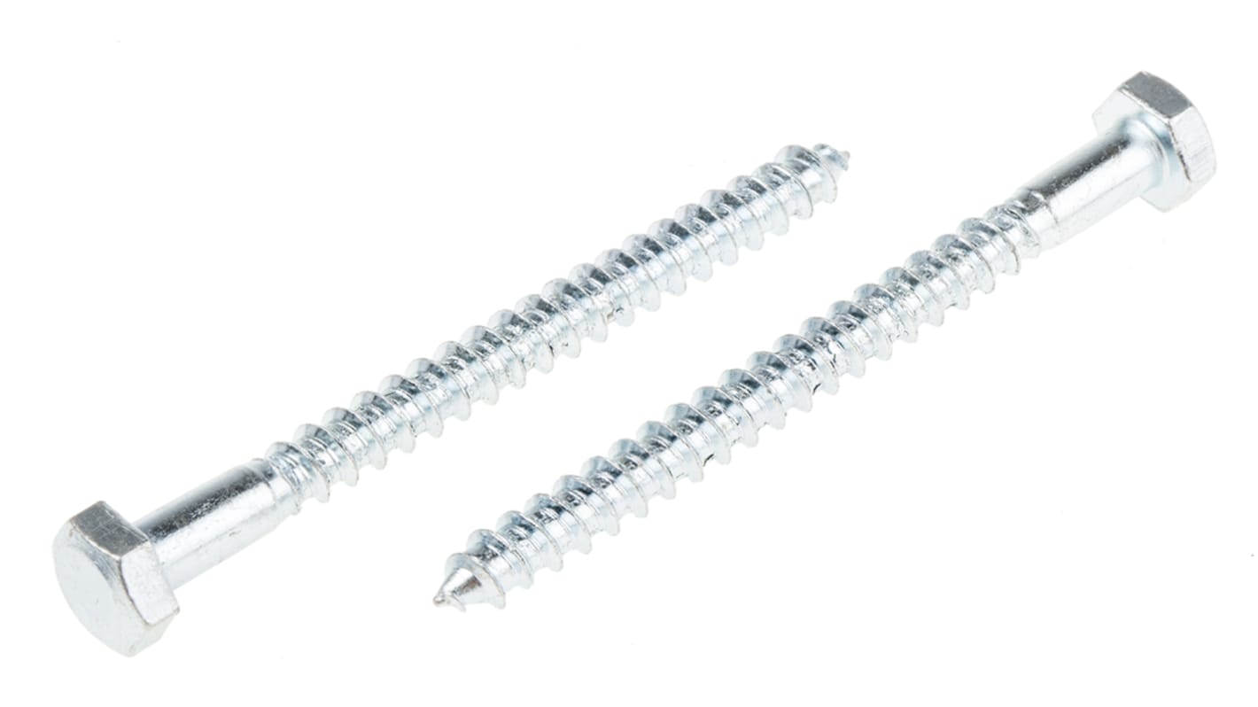 RS PRO Hex Coach Screw, Steel Bright Zinc Plated, 6mm x 70mm