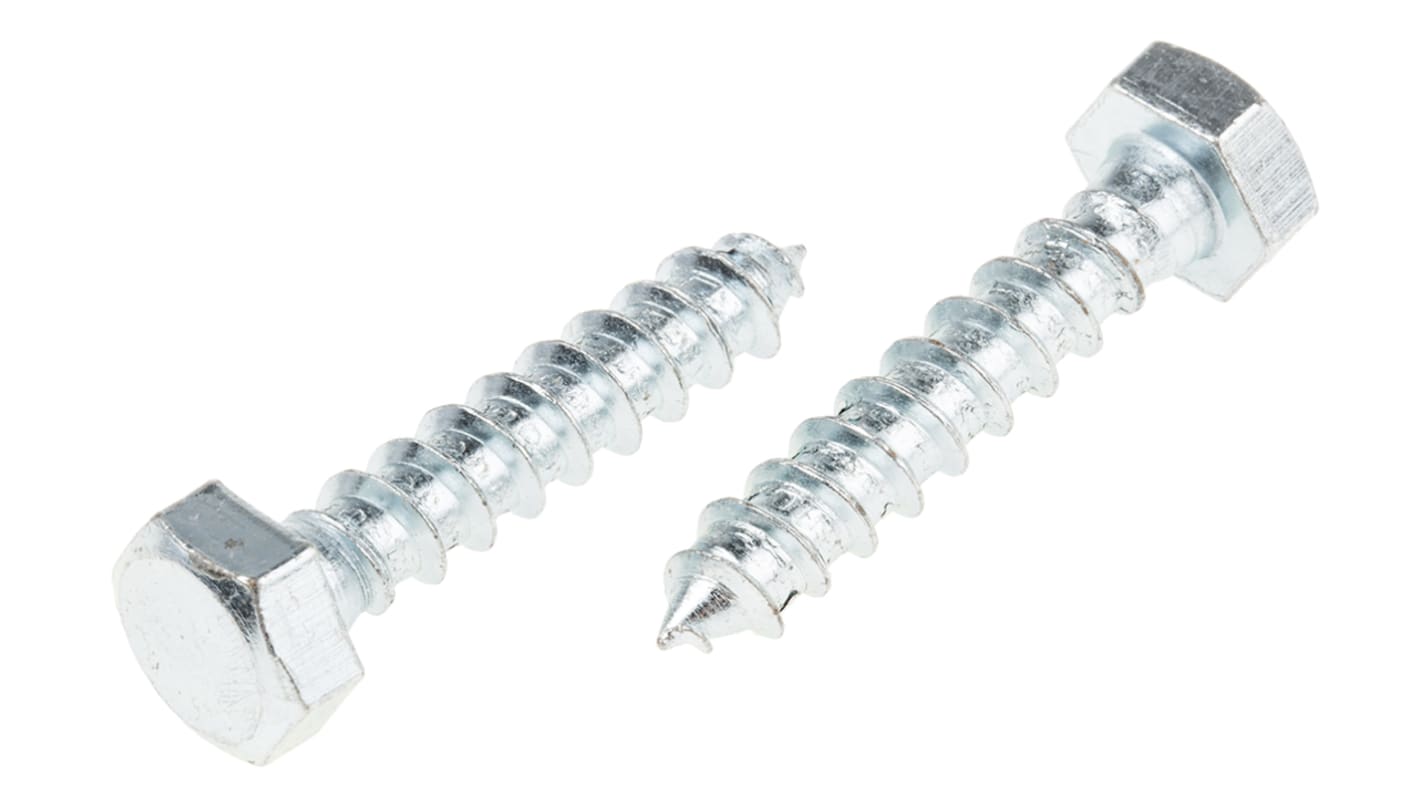 RS PRO Hex Coach Screw, Steel Bright Zinc Plated, 8mm x 40mm