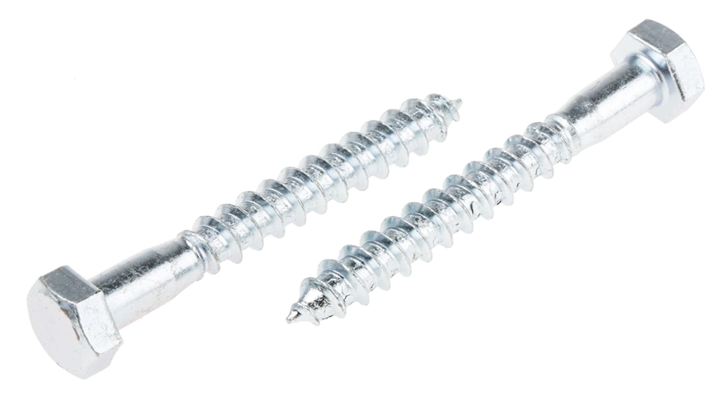 RS PRO Hex Coach Screw, Steel Bright Zinc Plated, 8mm x 65mm