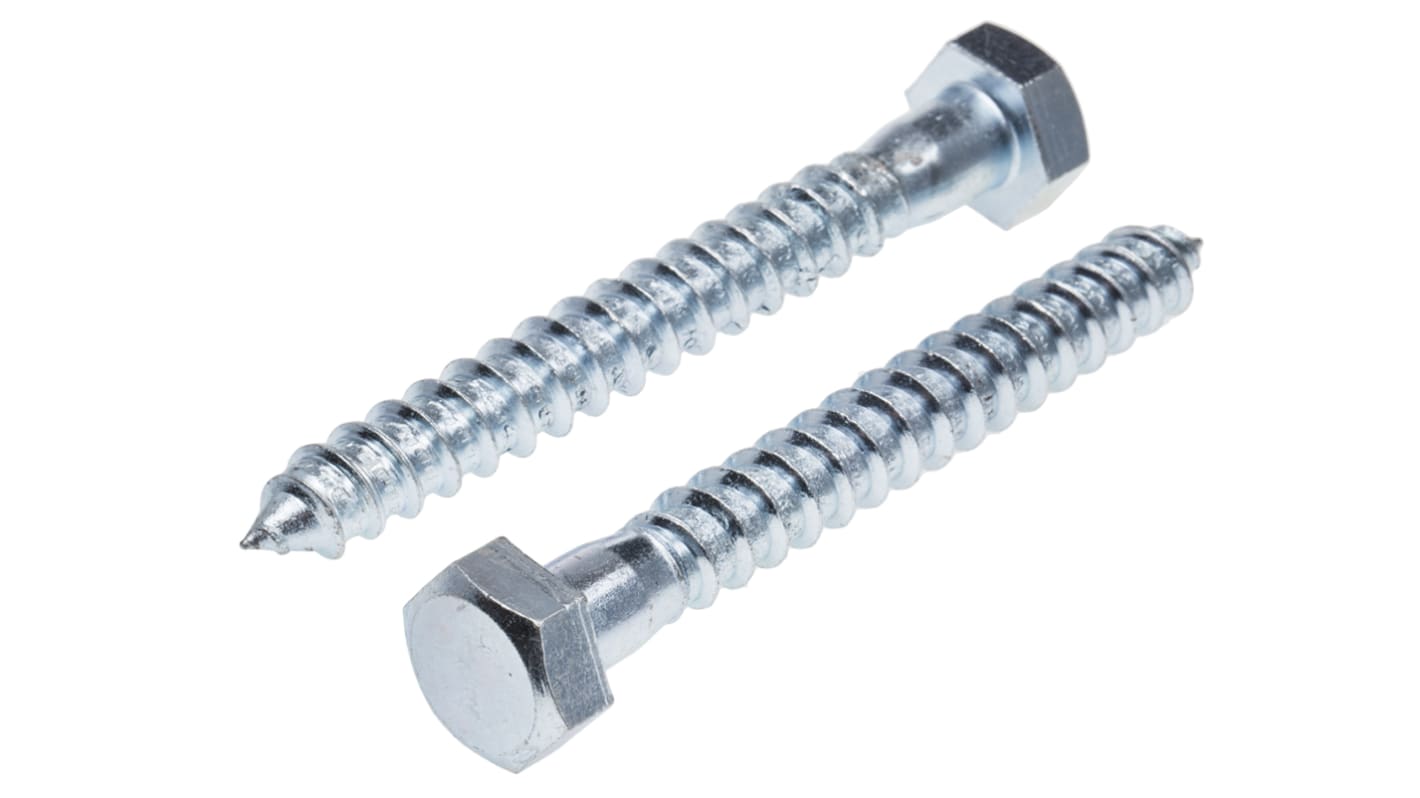 RS PRO Hex Coach Screw, Steel Bright Zinc Plated, 10mm x 70mm