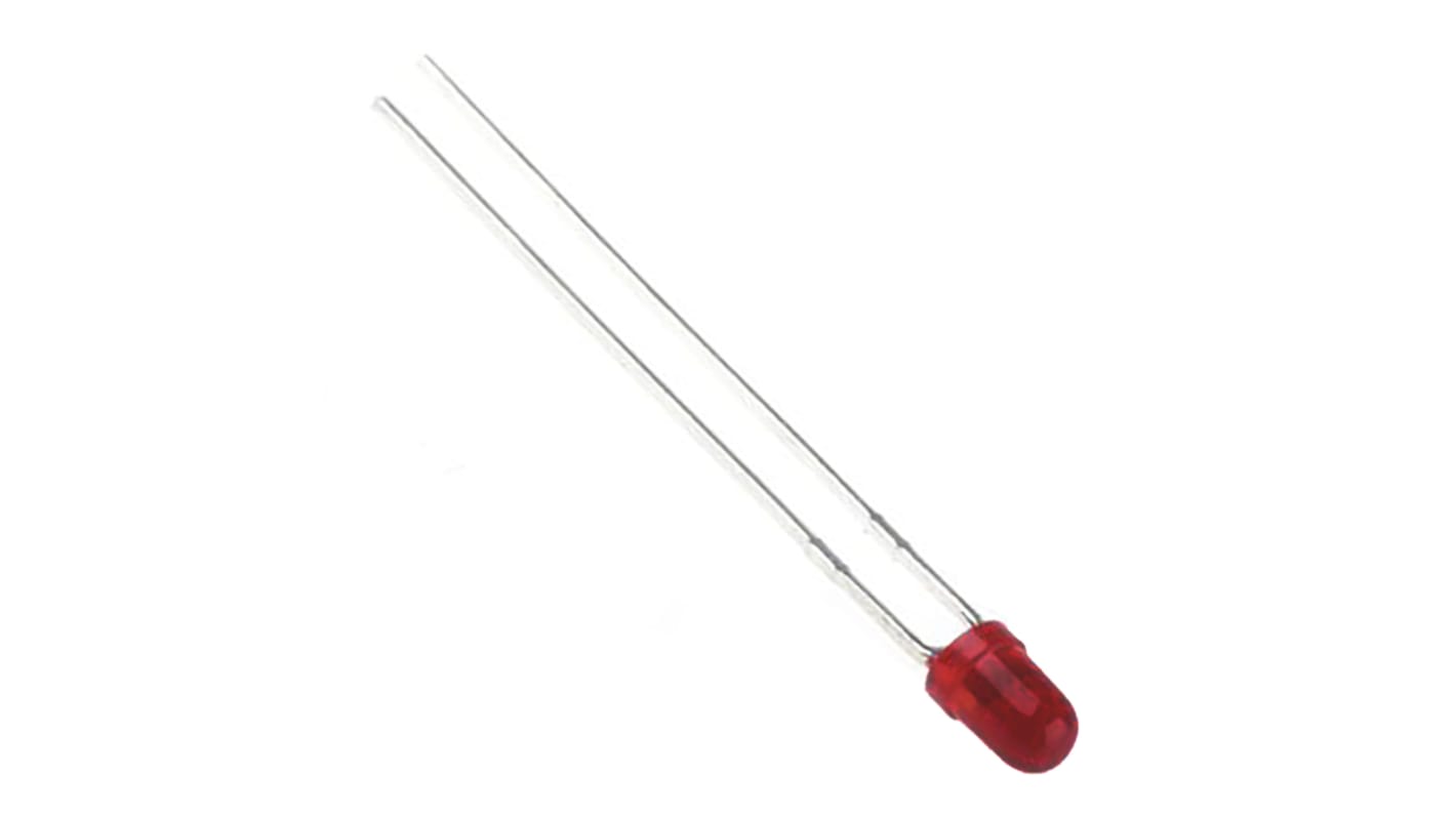 Broadcom LED, 2 tüskés, furatos, Vörös, 637 nm, 2 mcd, 1,6 V, 60°, 3 mm (T-1)