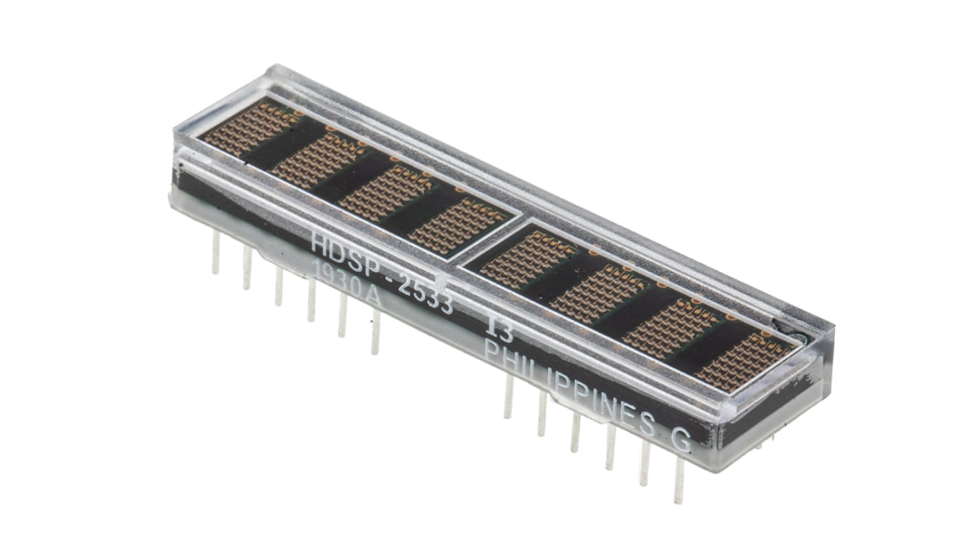 Broadcom LED-Anzeige Punktmatrix 8-Digit, Grün 568 nm Zeichenbreite 2.5mm Zeichenhöhe 4.6mm Durchsteckmontage