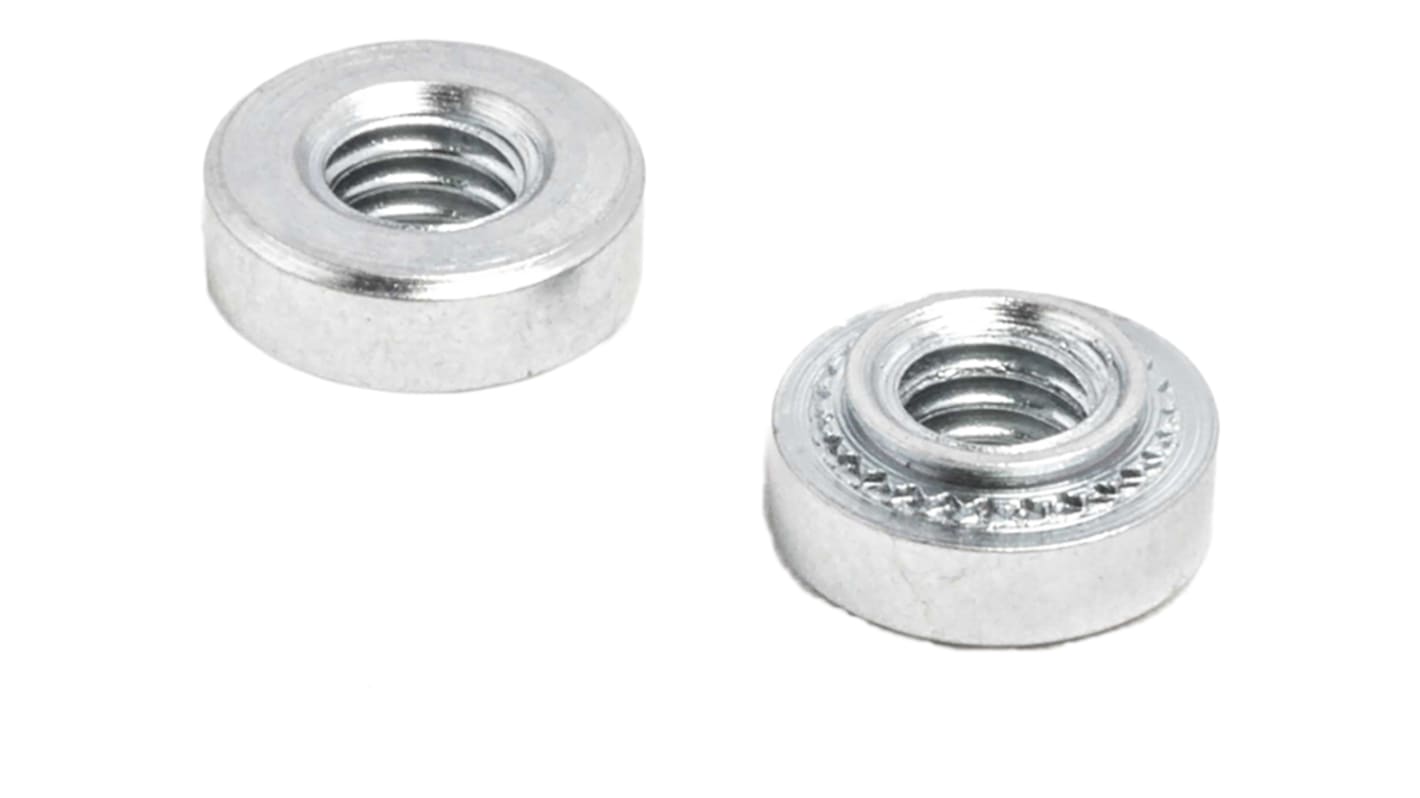 RS PRO Clear Passivated, Zinc Steel Clinch Nut, M4