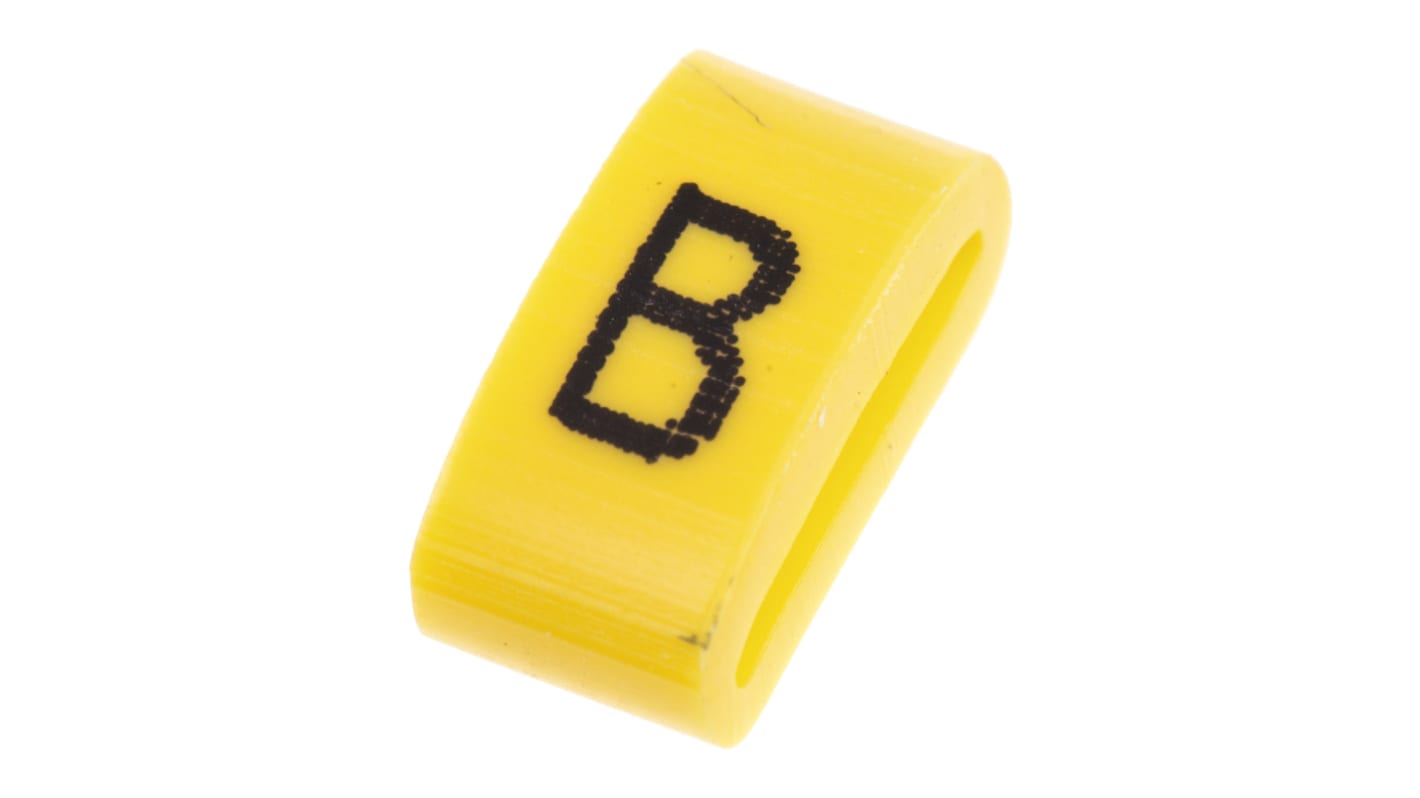 HellermannTyton Ovalgrip Slide On Cable Markers, Black on Yellow, Pre-printed "B", 2.5 → 6mm Cable