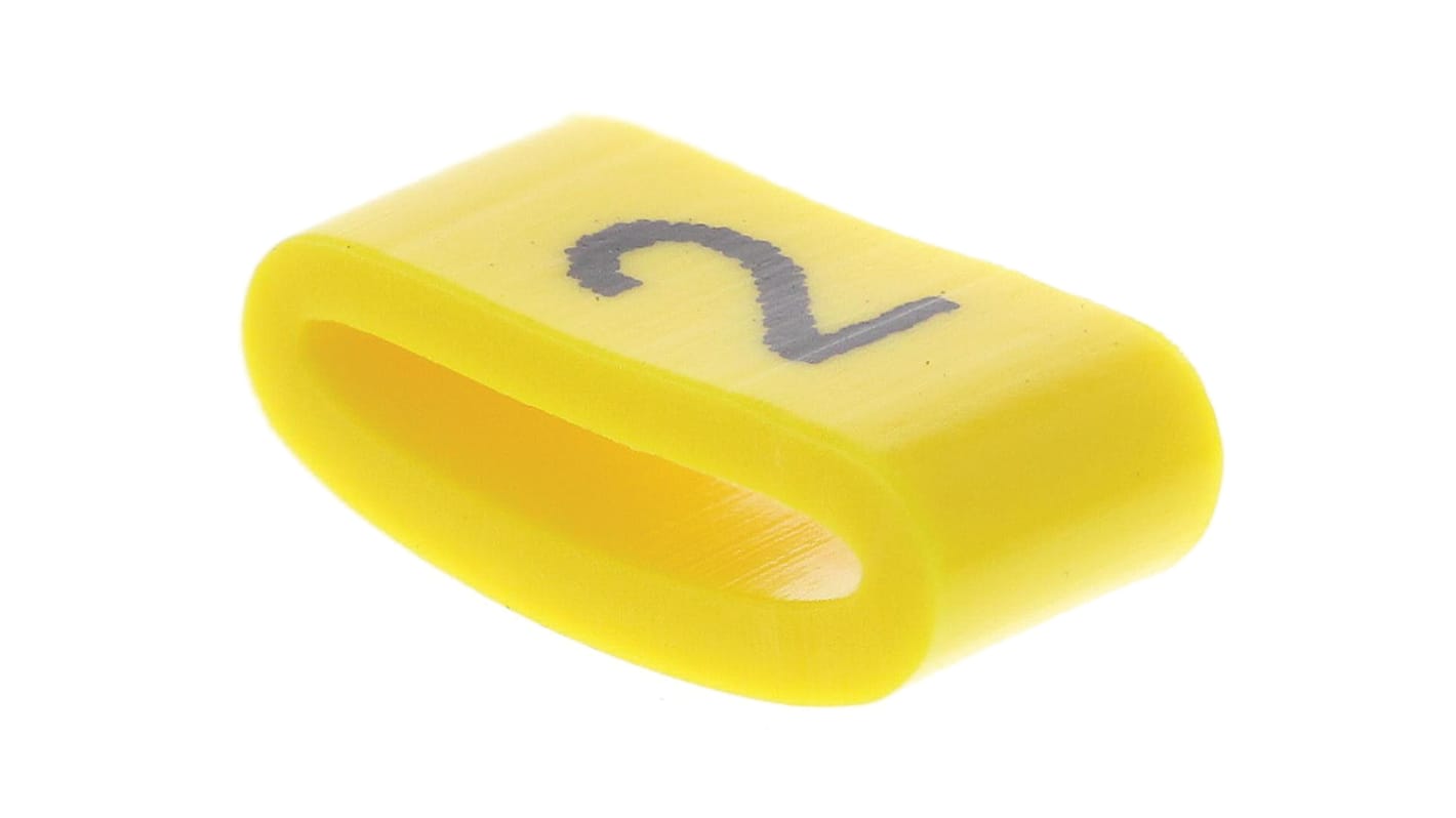 Marqueurs de câbles HellermannTyton Ovalgrip , Ø câble 2.5 → 6mm, texte : 2, Noir sur Jaune