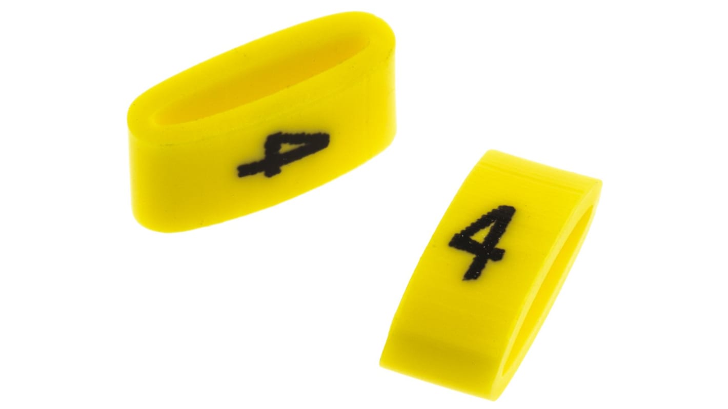 HellermannTyton Ovalgrip Slide On Cable Markers, Black on Yellow, Pre-printed "4", 2.5 → 6mm Cable