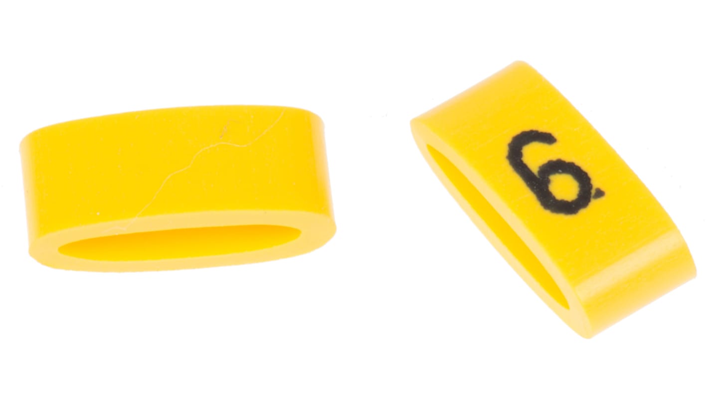 HellermannTyton Ovalgrip Slide On Cable Markers, Black on Yellow, Pre-printed "6", 2.5 → 6mm Cable