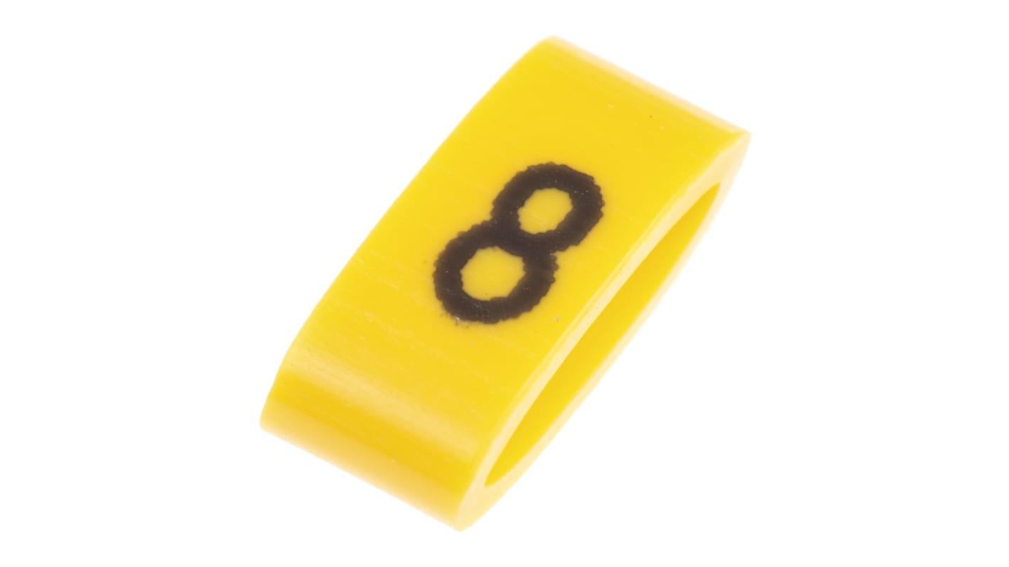 HellermannTyton Ovalgrip Kabel-Markierer, aufsteckbar, Beschriftung: 8, Schwarz auf Gelb, Ø 2.5mm - 6mm, 4.5mm x 4 mm,