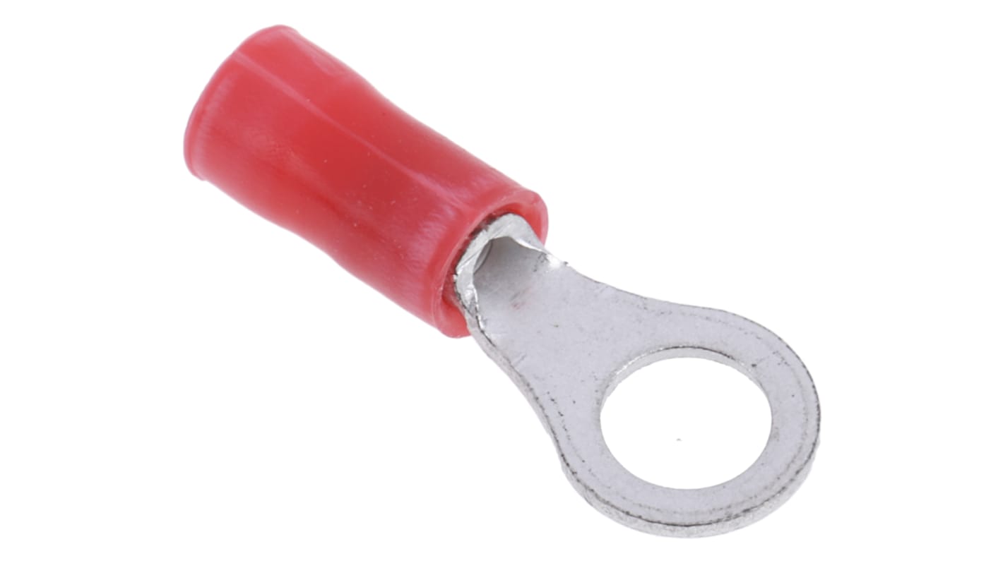 TE Connectivity, PLASTI-GRIP Insulated Ring Terminal, M5 Stud Size, 0.26mm² to 1.65mm² Wire Size, Red