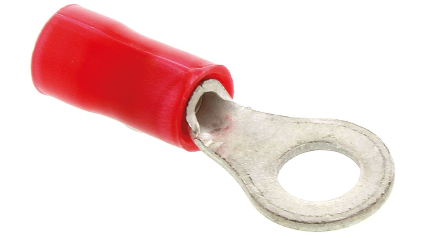 TE Connectivity, PLASTI-GRIP Insulated Ring Terminal, M4 Stud Size, 0.26mm² to 1.65mm² Wire Size, Red