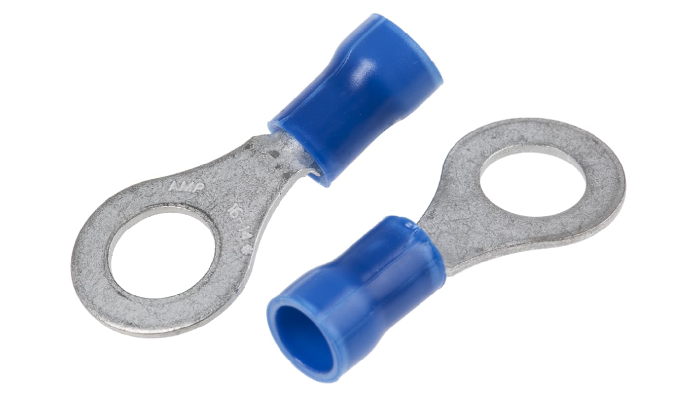 TE Connectivity, PLASTI-GRIP Insulated Ring Terminal, M6 Stud Size, 1mm² to 2.6mm² Wire Size, Blue