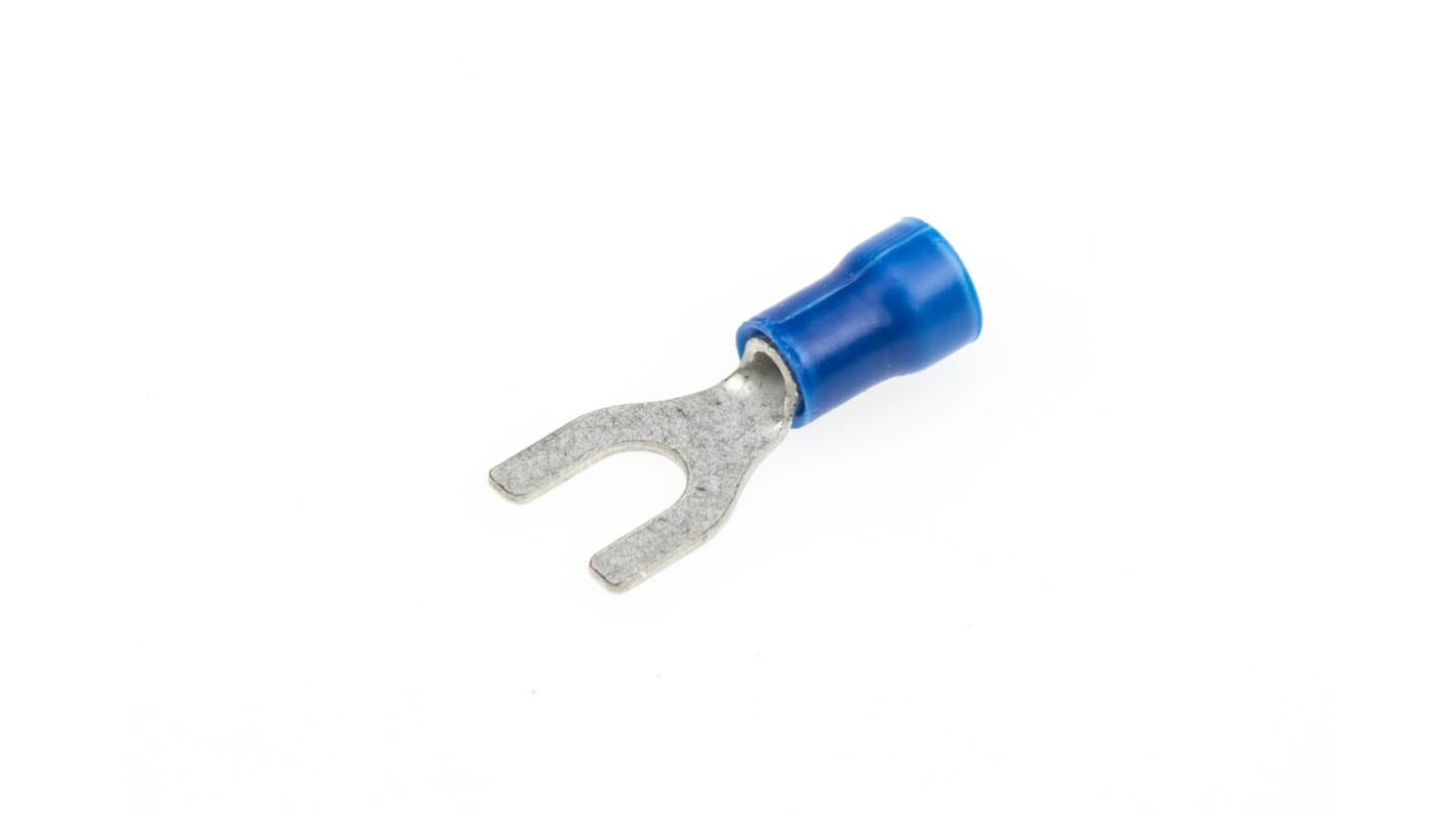 TE Connectivity PLASTI-GRIP Blau Isoliert Gabelkabelschuh B. 9.78mm Vinyl, min. 1mm², max. 2.6mm² 16AWG 14AWG