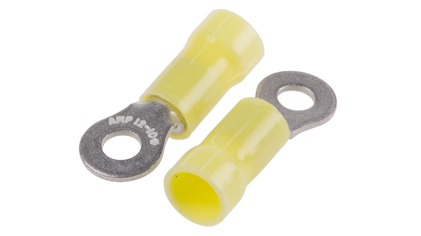 TE Connectivity, PLASTI-GRIP Insulated Crimp Ring Terminal, M4 Stud Size, 2.6mm² to 6.6mm² Wire Size, Yellow