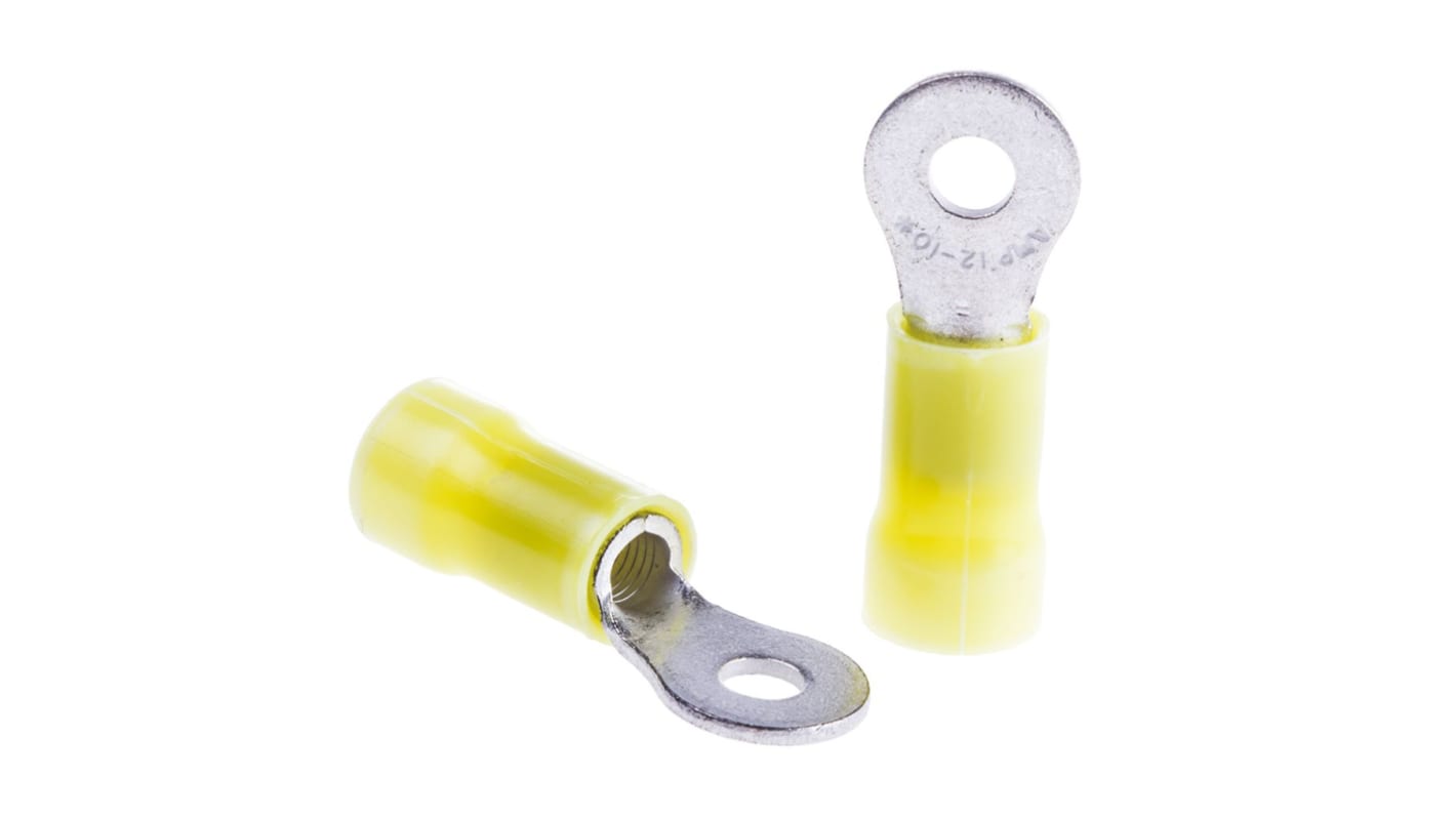 TE Connectivity, PLASTI-GRIP Insulated Ring Terminal, M3.5 Stud Size, 3mm² to 6mm² Wire Size, Yellow