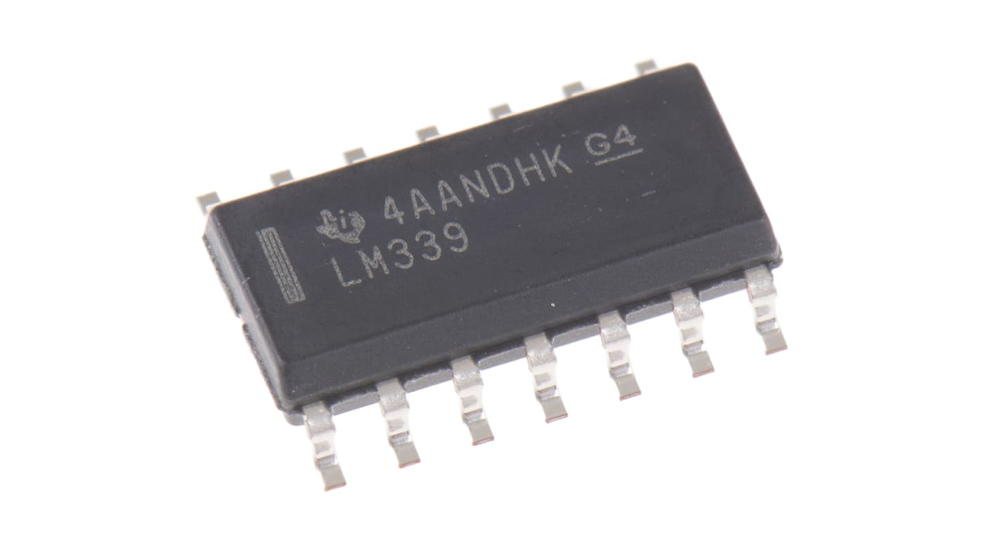 LM339D Texas Instruments, Quad Comparator, Open Collector O/P, 1.3μs 3 → 28 V 14-Pin SOIC