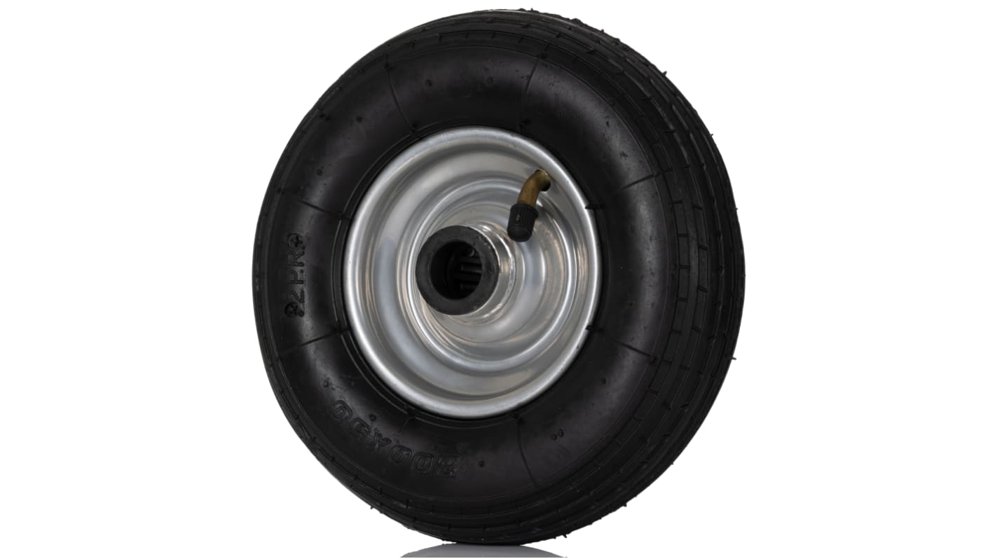 RS PRO Rollwagenrolle Schwarz, Mat. Gummi, Pneumatik, 75kg, Stoßdämpfend Ø 196mm, B. 48mm