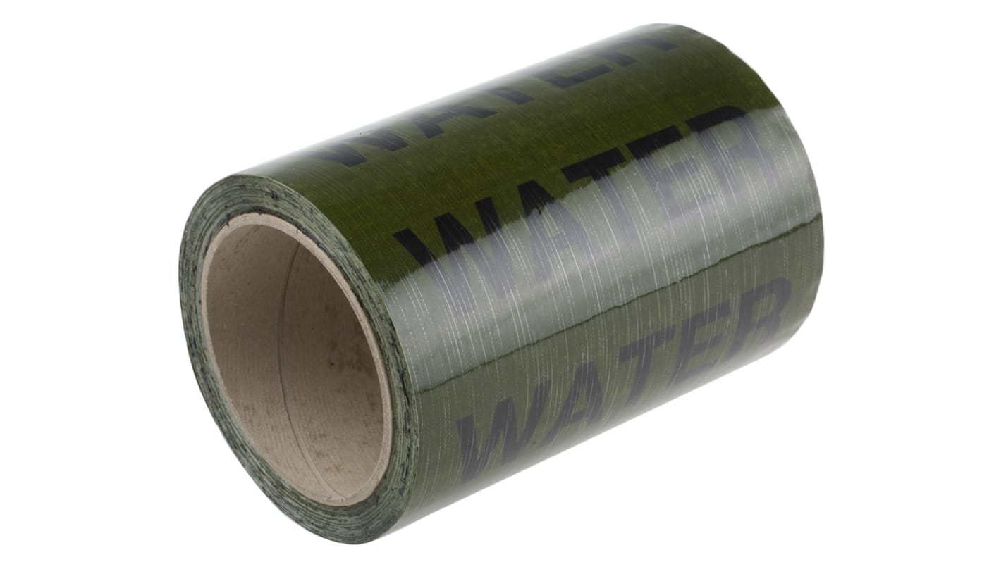 Nastro marcatura tubi Verde marcatubi in PP, vinile RS PRO, 150mm x 33m, con testo prestampato "Water