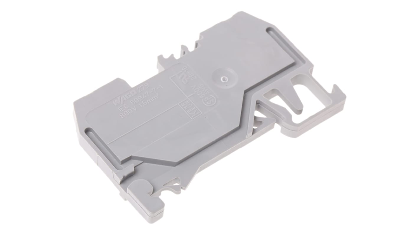 Wago Standard DIN Rail Terminal, 279 series , 1.5mm², 800 V, 18A, Clamp Termination, Grey