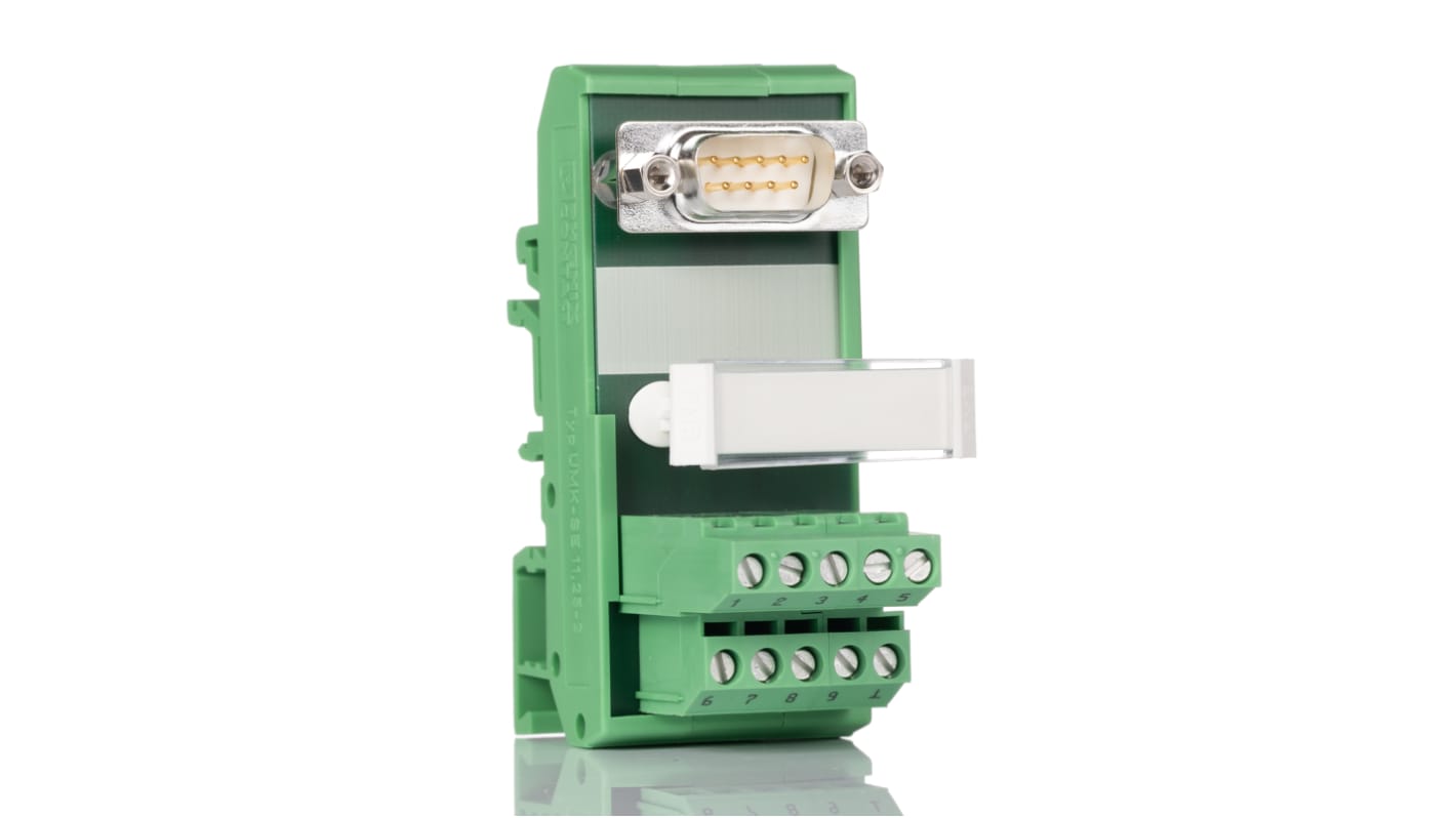 Phoenix Contact FLKM-D9 SUB/S Series 9-Contact Male Interface Module, D-sub Connector, DIN Rail Mount, 2.5A